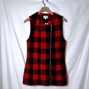 NWT Jolt Womens Red Black Buffalo Plaid Zipper Tunic Vest Size XS Cabincore Cozy